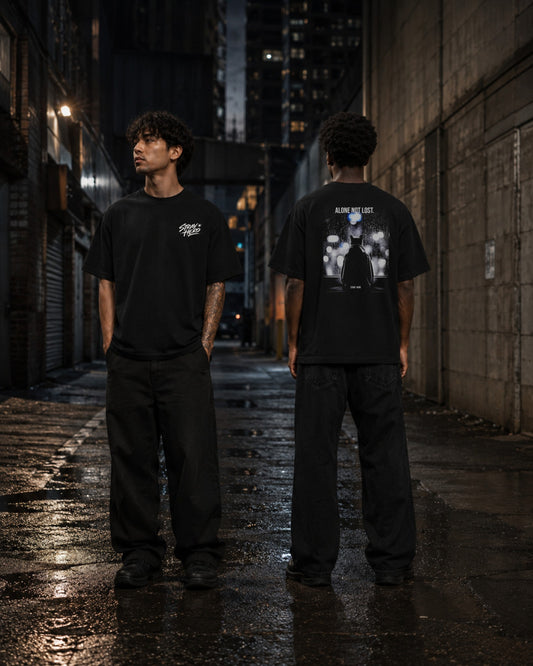 Alone Not Lost — Tee · Cinematic — Lifestyle — AI-generated visual