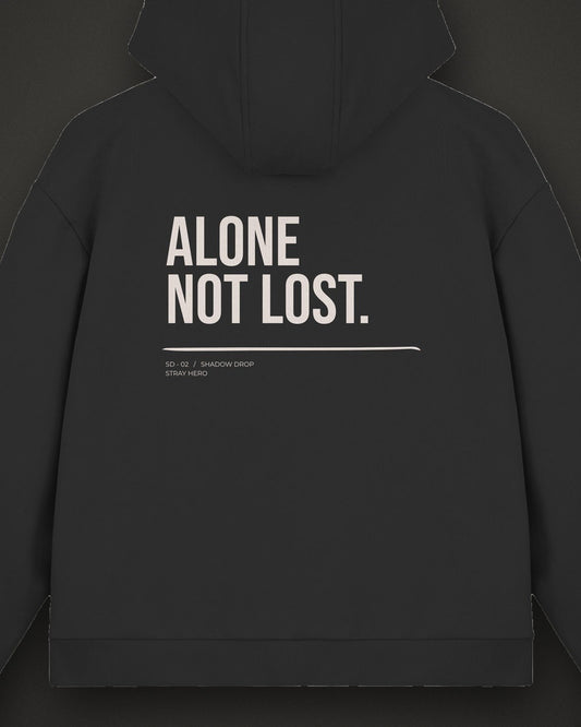 Alone Not Lost Zip Hoodie, print detail