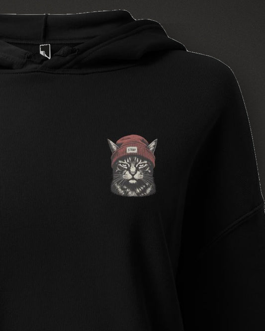 Cat Badge Rogue Crop Hoodie, print detail