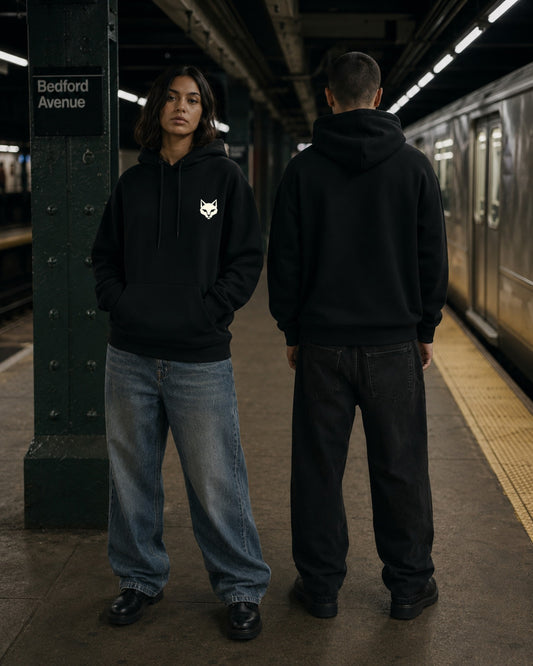 Cat Badge Hoodie — Lifestyle — AI-generated visual