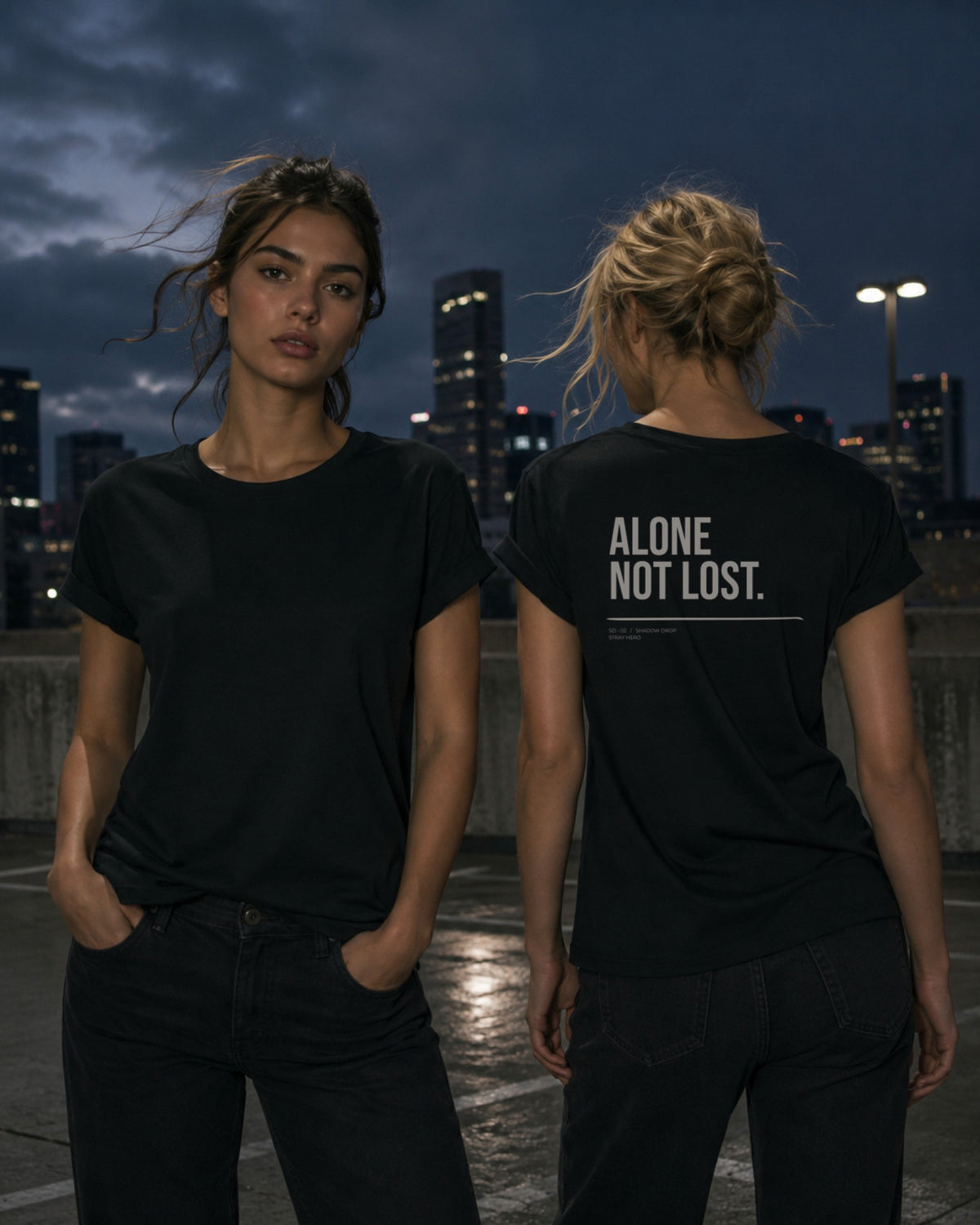 Alone Not Lost Women's Tee — Lifestyle — AI-generated visual