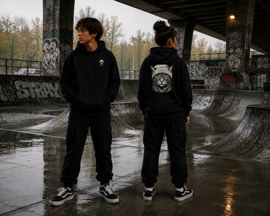 Kinder im Ghost Kids Hoodie, Skatepark bei Nacht