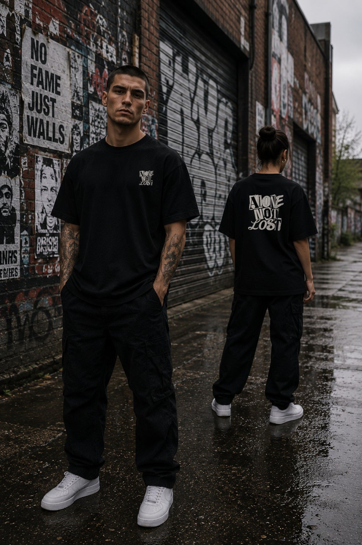 Alone Not Lost — Graffiti Tee — Lifestyle — AI-generated visual