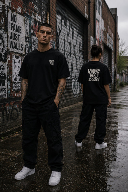 Alone Not Lost — Graffiti Tee — Lifestyle — AI-generated visual