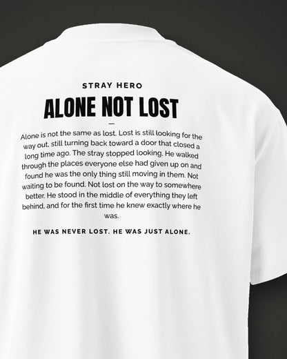 Alone Not Lost Story Tee White, print detail