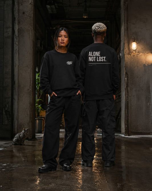 Alone Not Lost — Sweatshirt — Lifestyle — AI-generated visual