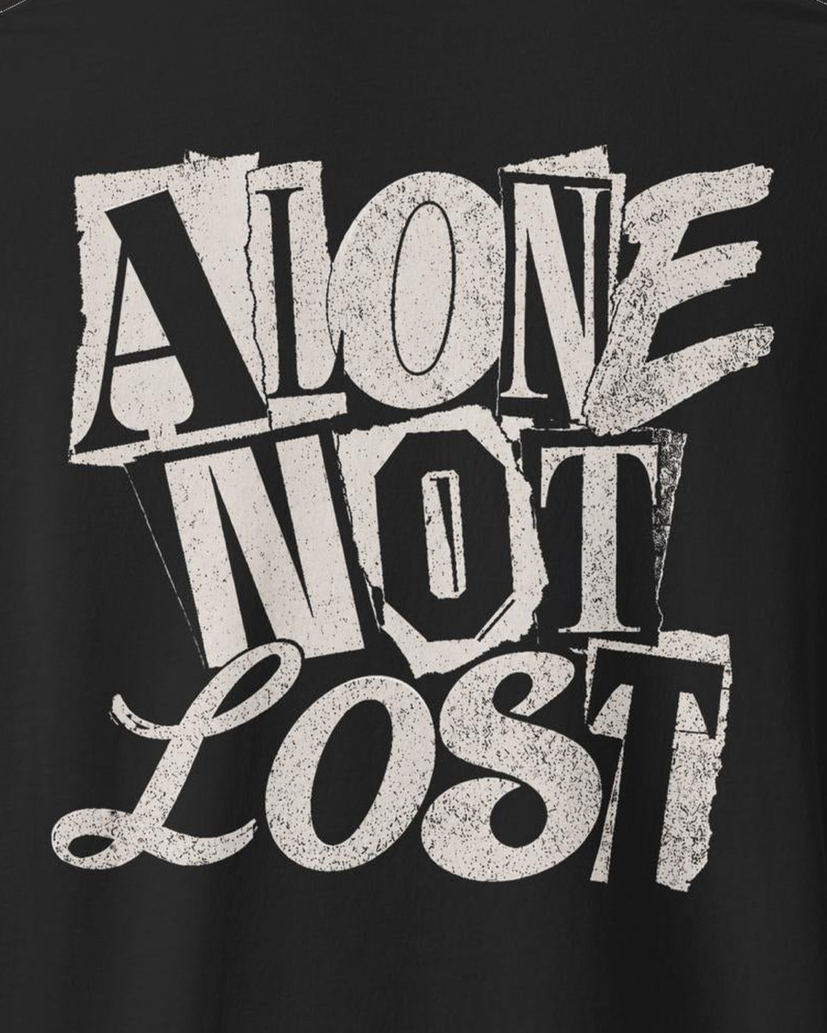 Alone Not Lost Tee Graffiti, print detail