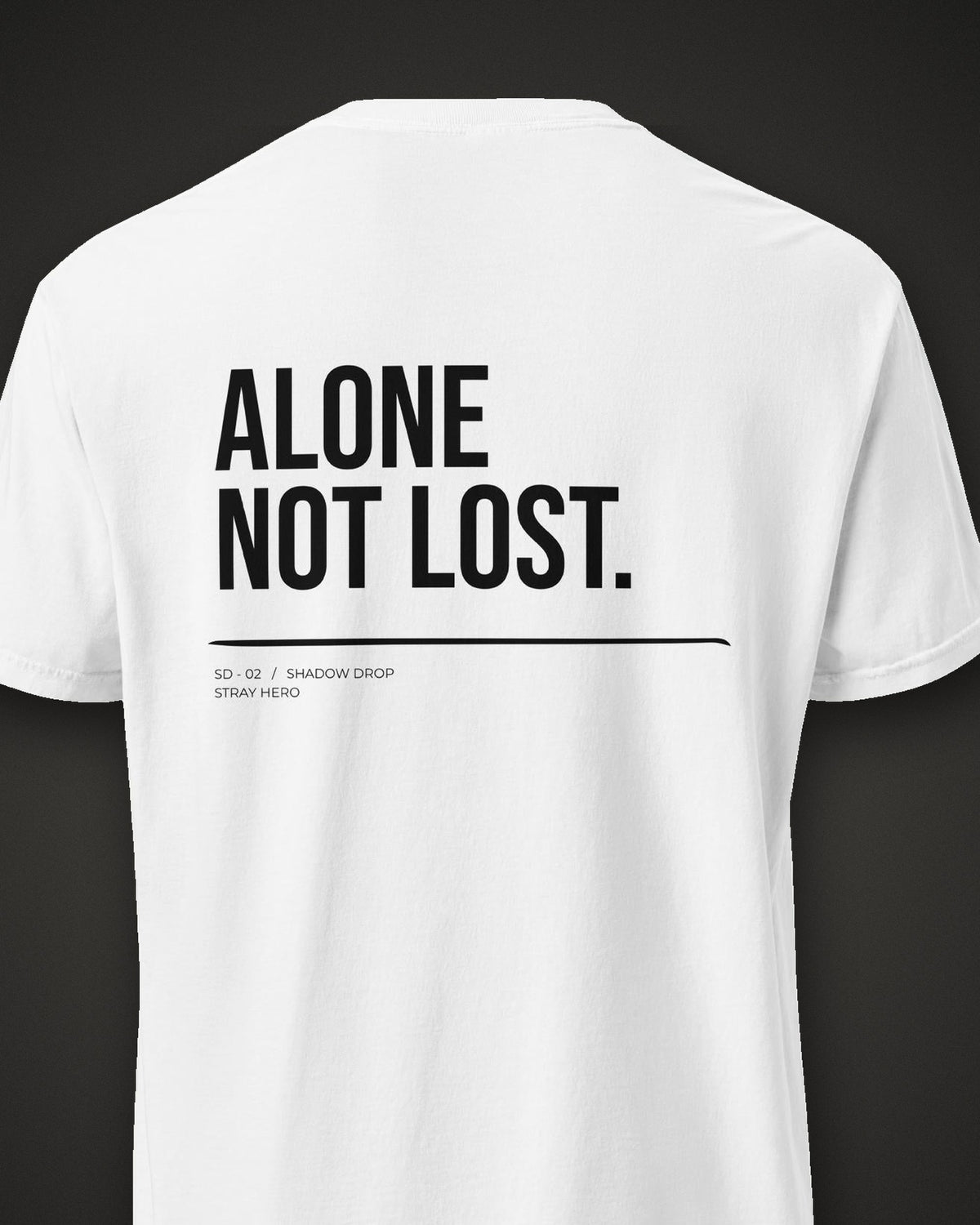 Alone Not Lost Tee White, print detail