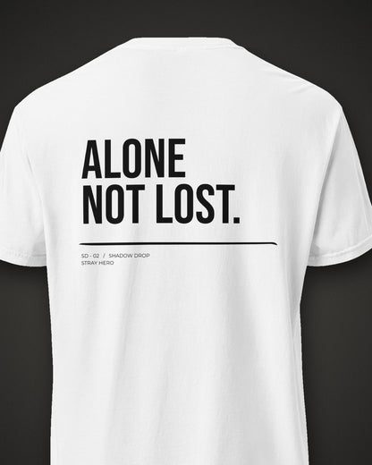 Alone Not Lost Tee White, print detail