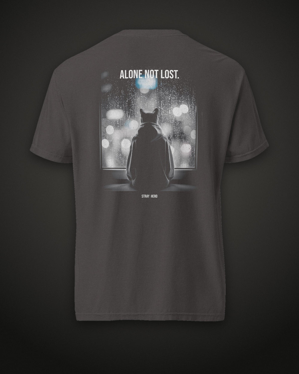 Alone Not Lost Tee Cinematic, back print, graphite