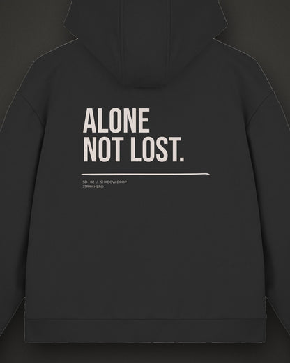 Alone Not Lost Zip Hoodie, print detail