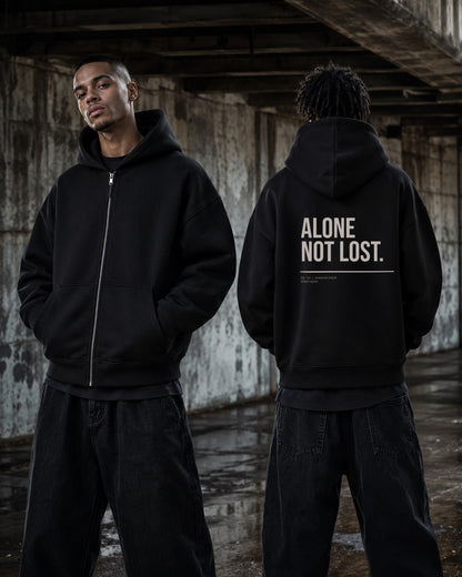 Alone Not Lost Zipper — Stray Hero Lifestyle — AI-generated visual