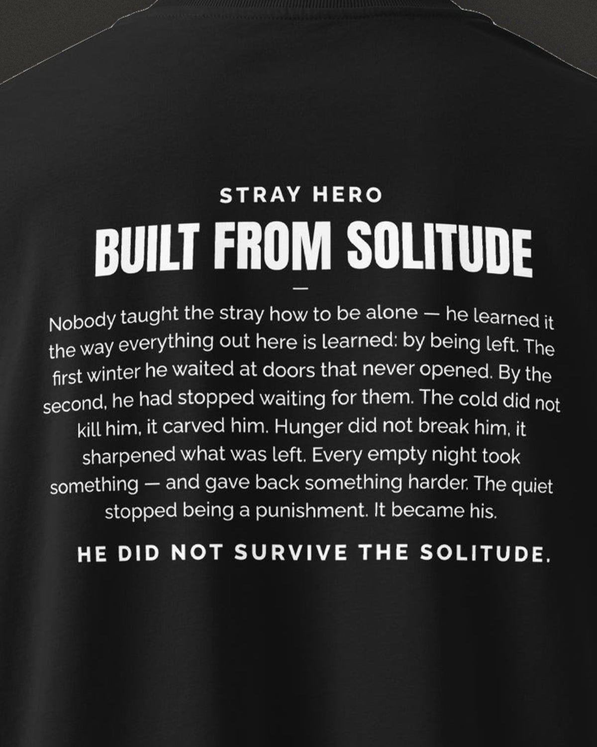 Built from Solitude Story Tee Black, print detail