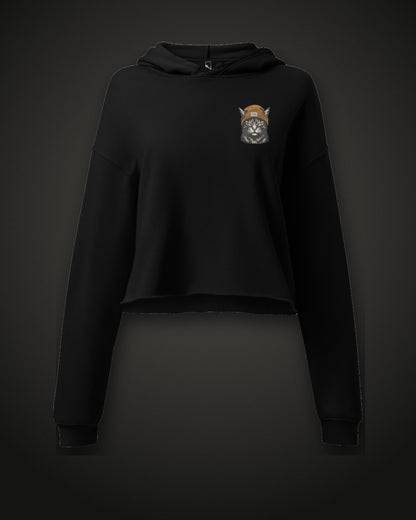 Cat Badge Ember Crop Hoodie