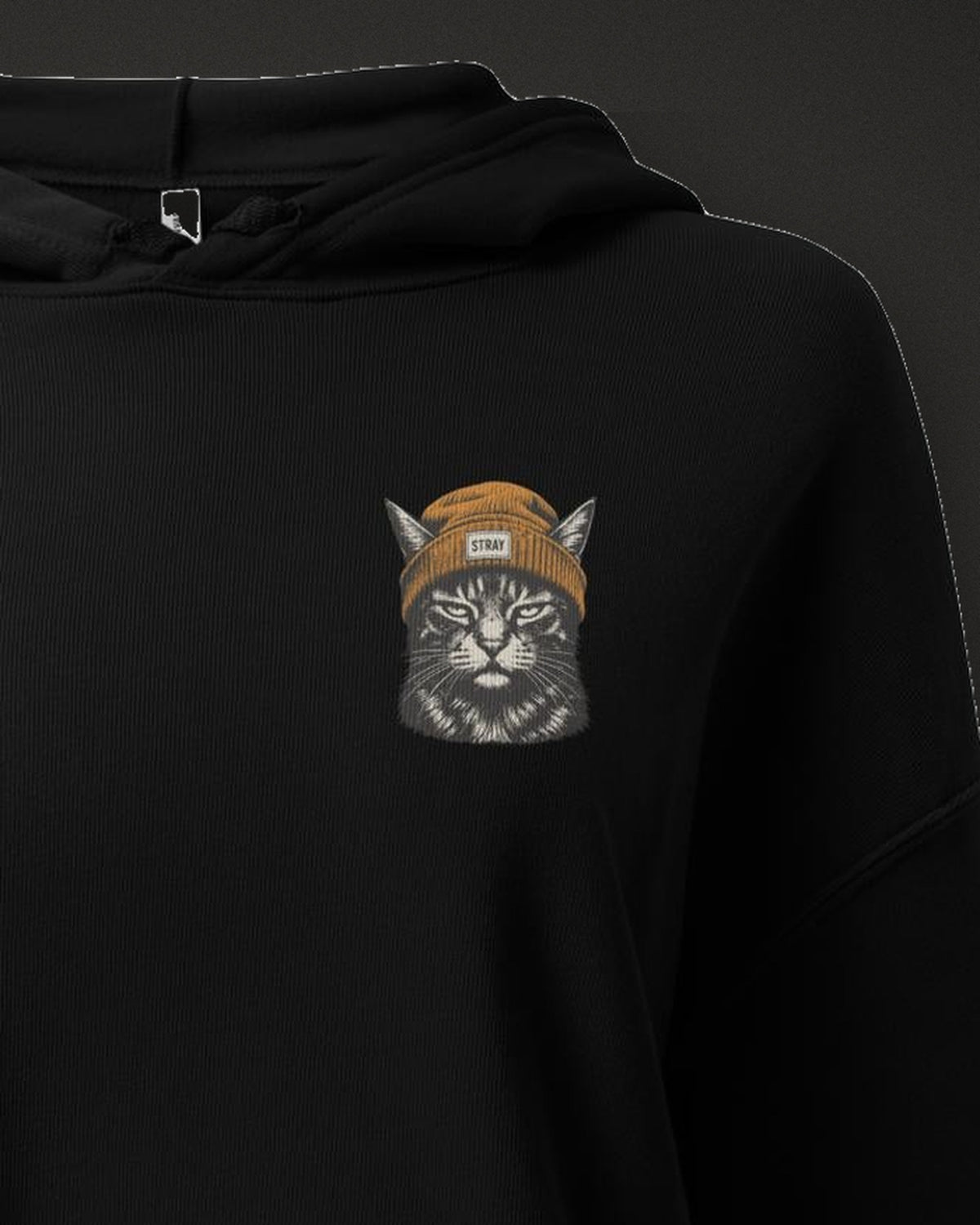 Cat Badge Ember Crop Hoodie, print detail