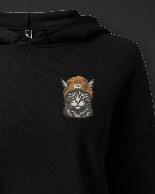 Cat Badge Ember Crop Hoodie, print detail