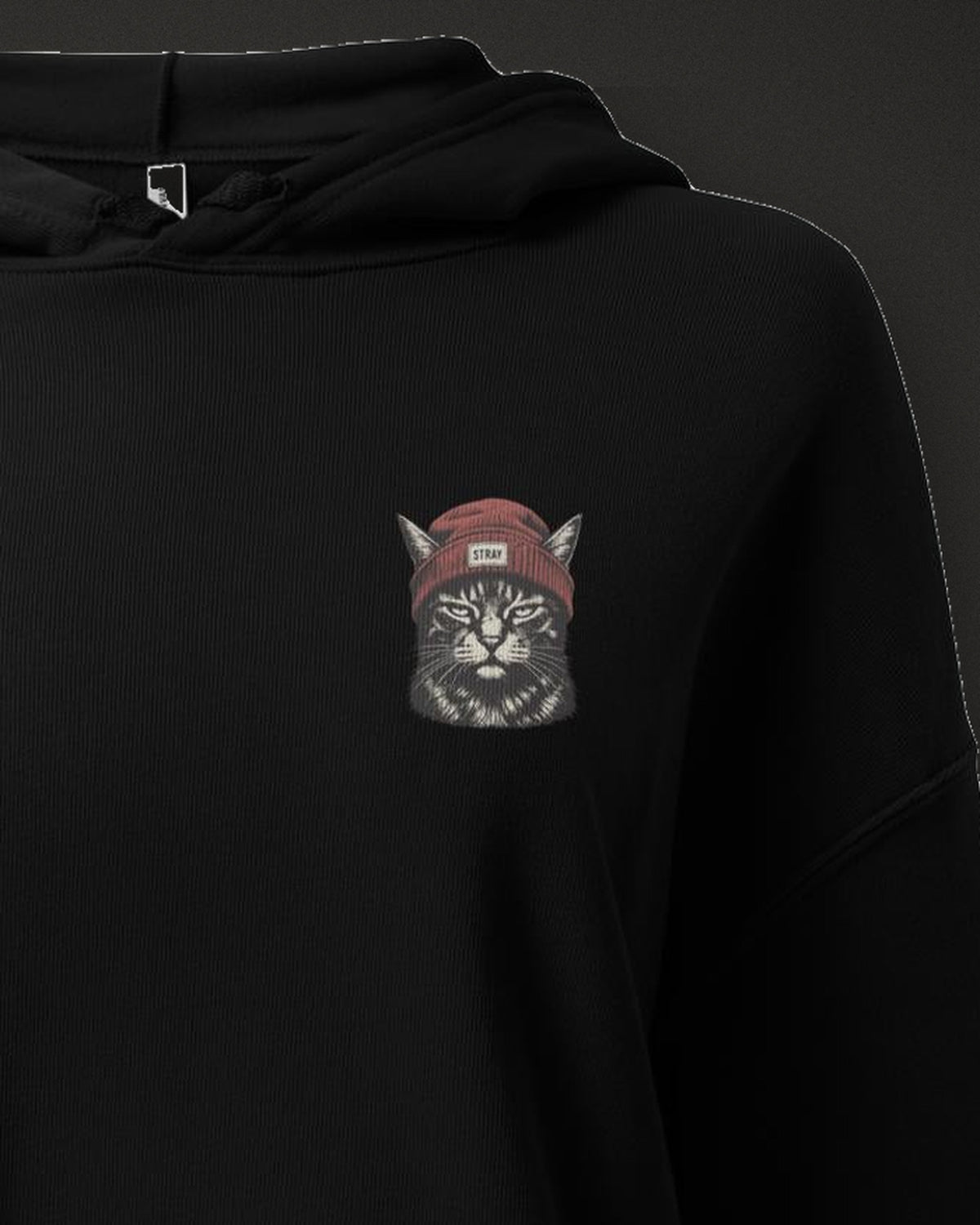 Cat Badge Rogue Crop Hoodie, print detail