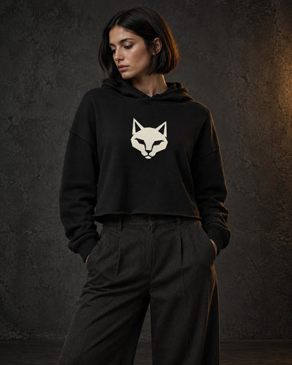 Alley Crop Hoodie, worn, front print, black — AI-generated visual