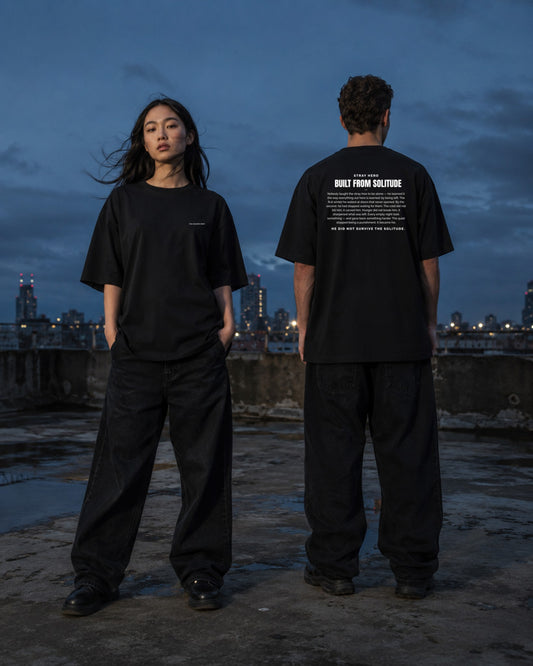 Built from Solitude Story Tee Black — Lifestyle — AI-generated visual