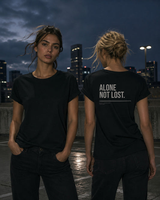 Alone Not Lost Women's Tee — Lifestyle — AI-generated visual