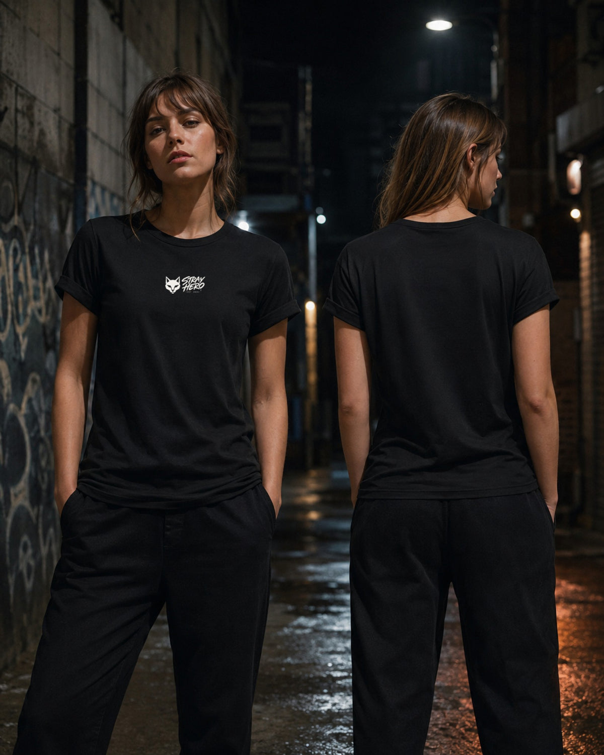 Stray Logo Women's Tee — Lifestyle — AI-generated visual