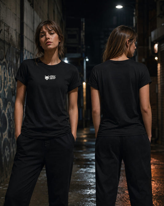 Stray Logo Women's Tee — Lifestyle — AI-generated visual