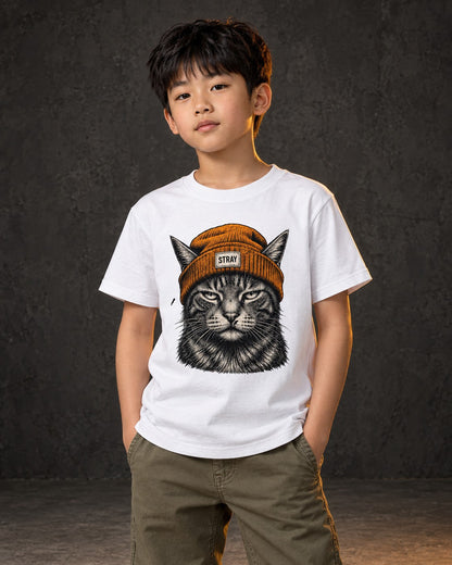 Ember Kids Tee White, worn, front print, white — AI-generated visual
