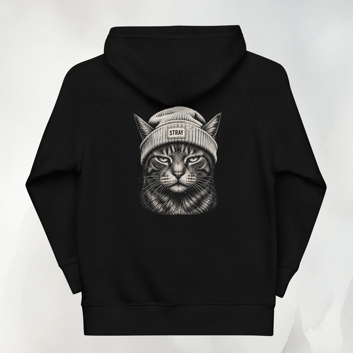 Ghost Kids Hoodie in Schwarz mit Beanie-Cat-Print in Creme auf dem Rücken