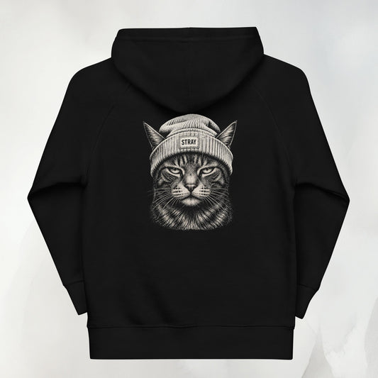 Ghost Kids Hoodie in Schwarz mit Beanie-Cat-Print in Creme auf dem Rücken