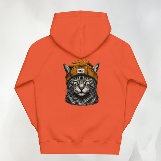Ember Kids Hoodie in Orange mit großem Beanie-Cat-Print in Amber auf dem Rücken