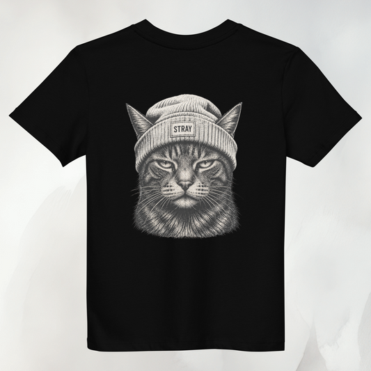 Ghost Kids Tee in Schwarz mit Beanie-Cat-Print in Creme auf dem Rücken