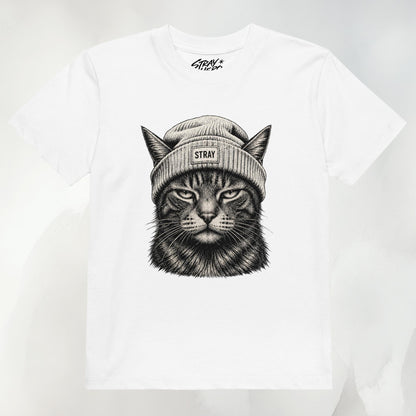 Ghost Kids Tee in Weiß mit Beanie-Cat-Print in Creme auf der Vorderseite