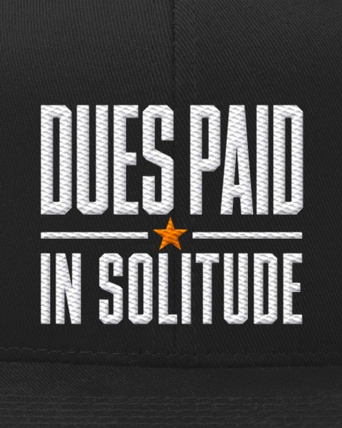Loners Union Snapback Dues Paid in Solitude, print detail
