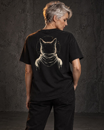 Nightwatch Tee, worn, back print, black — AI-generated visual