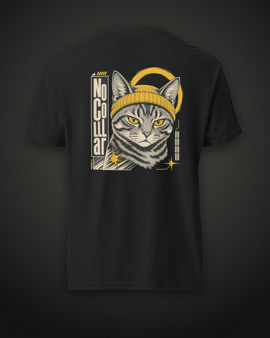 No Collar Tee, back print, black