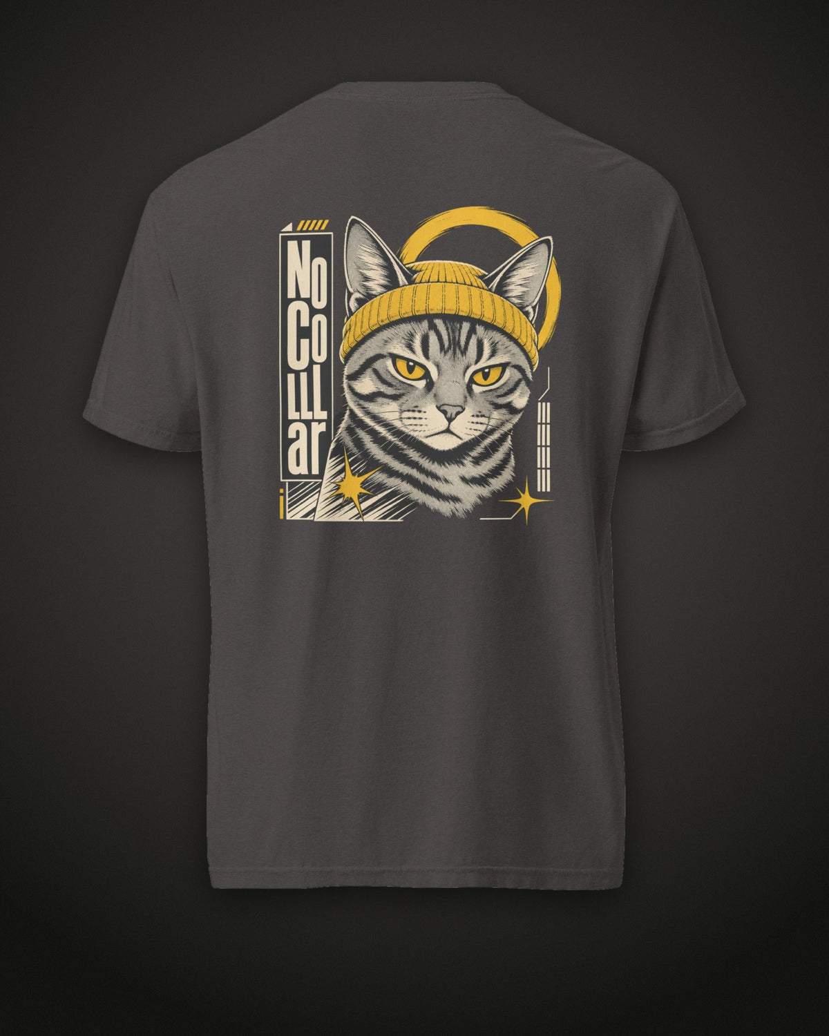 No Collar Tee, back print, graphite