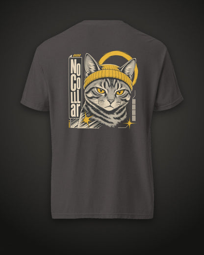 No Collar Tee, back print, graphite