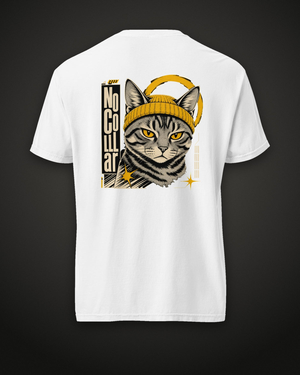 No Collar Tee, back print, white