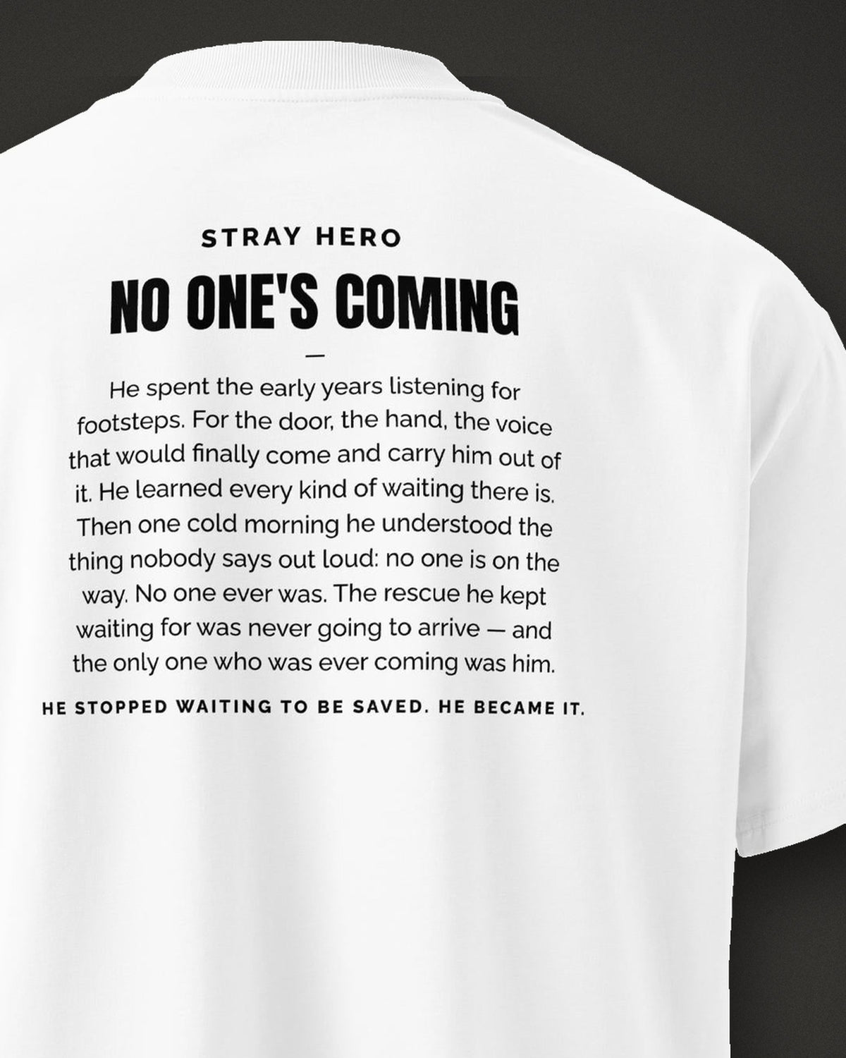 No One's Coming Story Tee White, print detail
