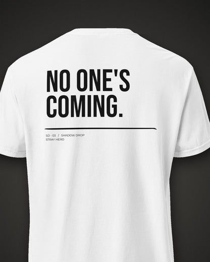 No One's Coming Tee White, print detail