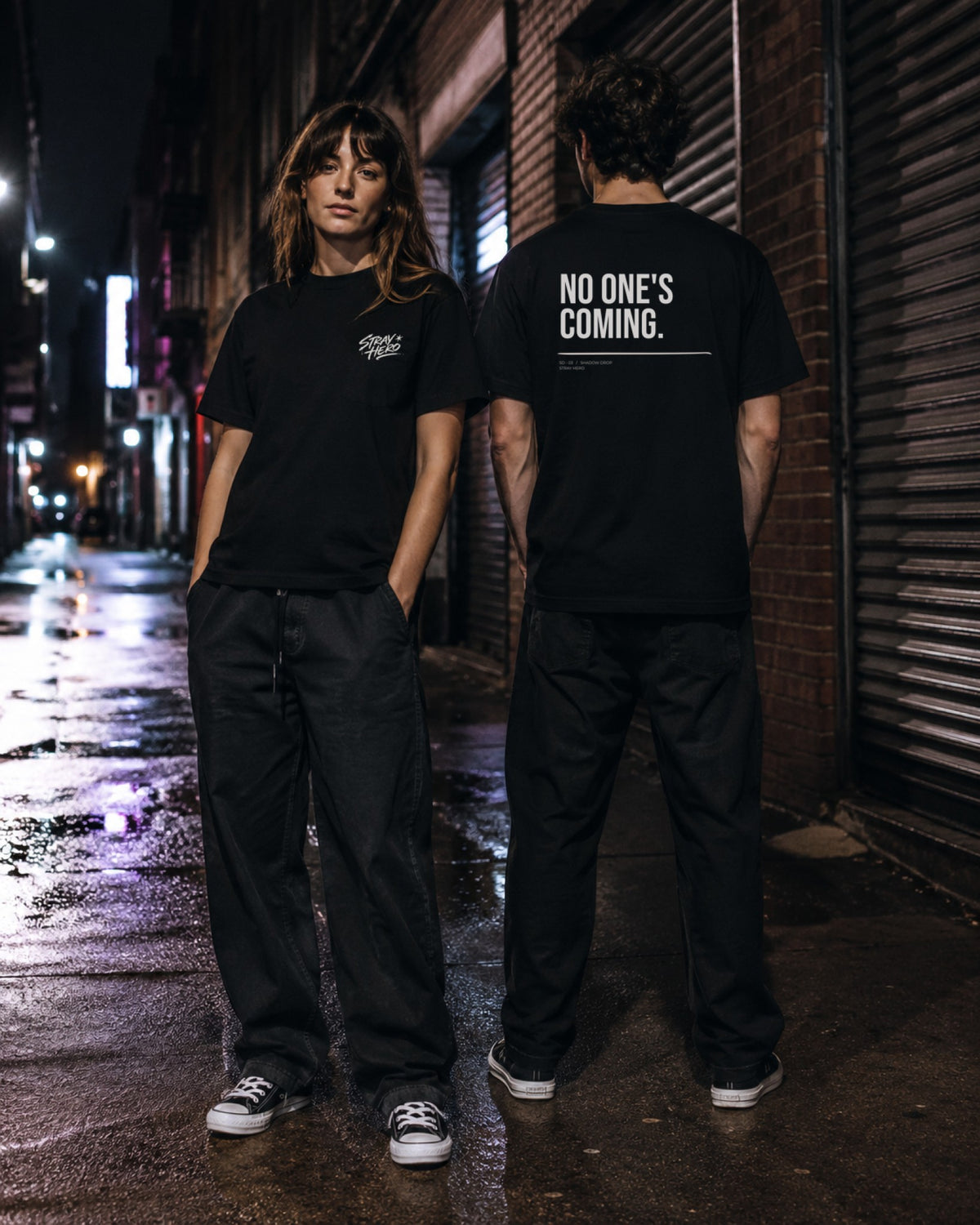 No One's Coming — Tee · Typography — Lifestyle — AI-generated visual