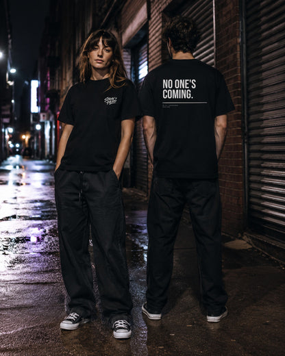 No One's Coming — Tee · Typography — Lifestyle — AI-generated visual