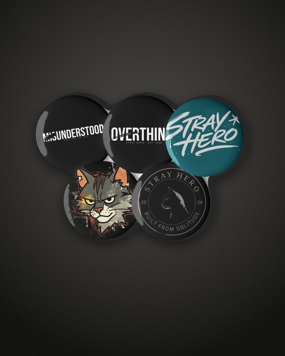 Pin Set, five 1.25 inch buttons