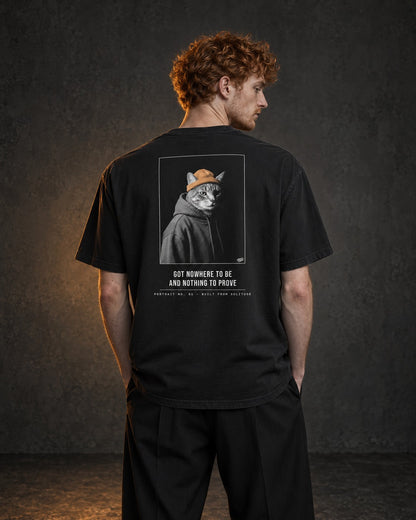 Portrait No. 01 Tee, worn, back print, black — AI-generated visual
