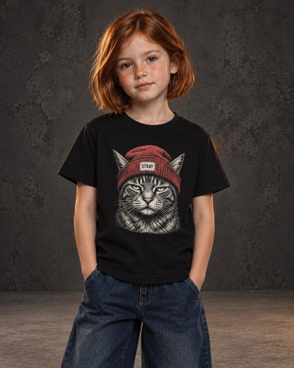 Rogue Kids Tee, worn, front print, black — AI-generated visual