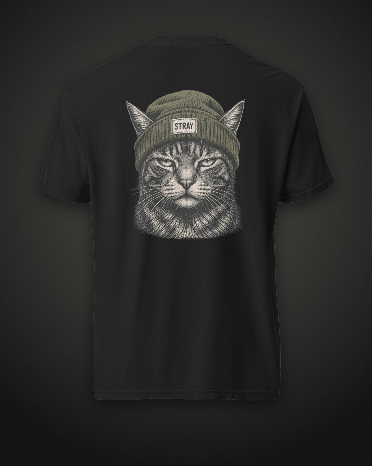 Beanie Cat Tee Shade, back print, black