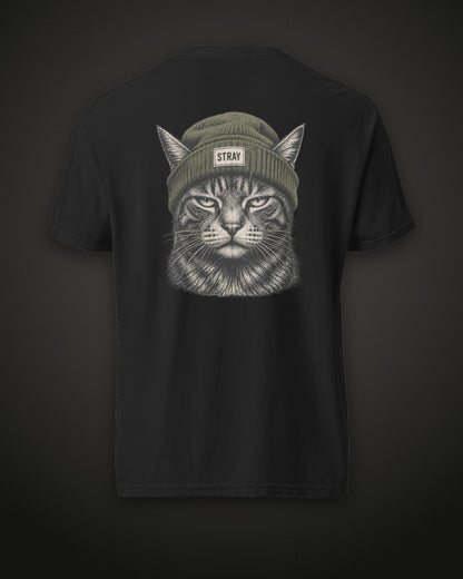 Beanie Cat Tee Shade, back print, black