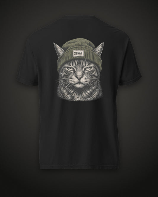 Beanie Cat Tee Shade, back print, black