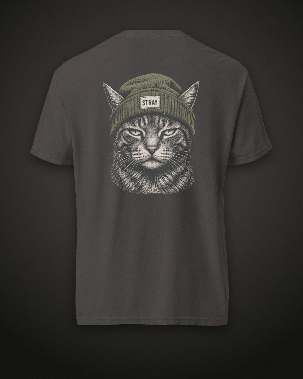 Beanie Cat Tee Shade, back print, graphite