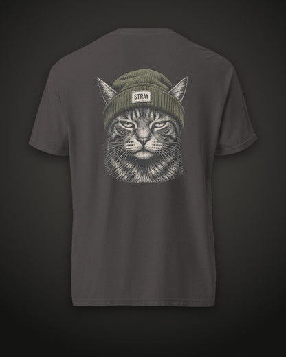 Beanie Cat Tee Shade, back print, graphite